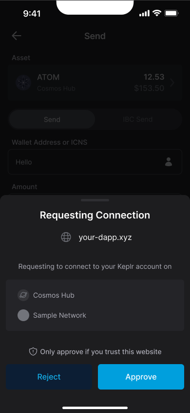 Wallet Connect Request Modal Example